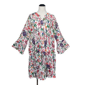 NWT SHEILAY Womens 2XL Boho Floral Cactus Sugar Skull Tunic Dress Bell Sleeve
